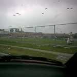 Football field in the rain